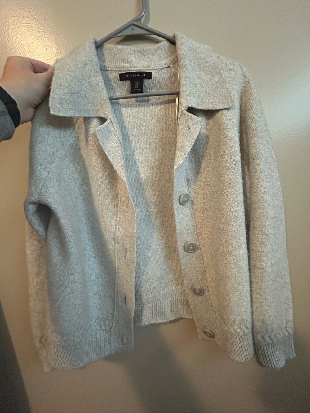 Tahari Light Cream Button-Up Collared Cardigan
